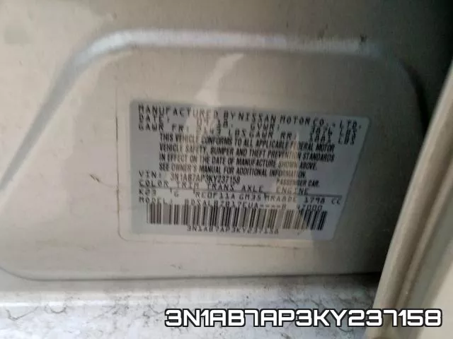 3N1AB7AP3KY237158 фото 2