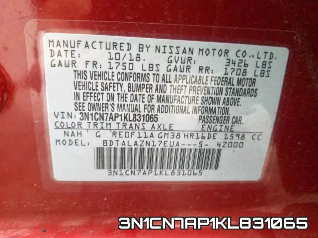 3N1CN7AP1KL831065 фото 2