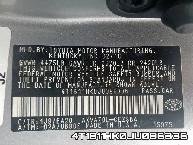 4T1B11HK0JU086336 фото 2