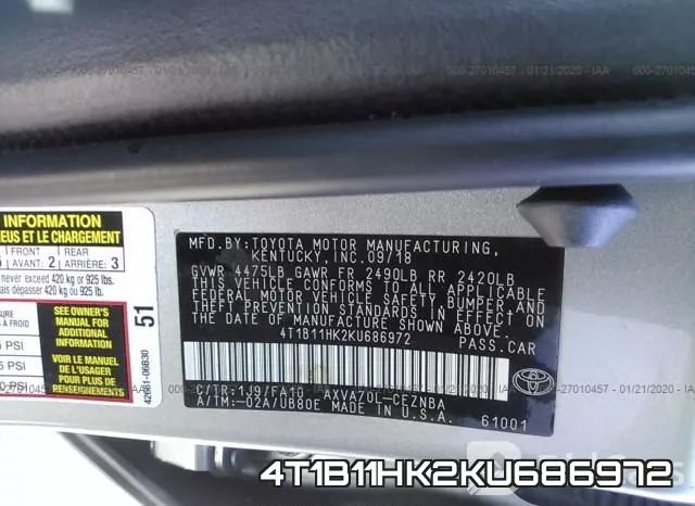 4T1B11HK2KU686972 фото 10