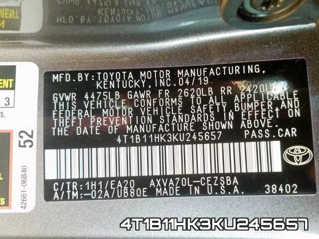 4T1B11HK3KU245657 фото 2