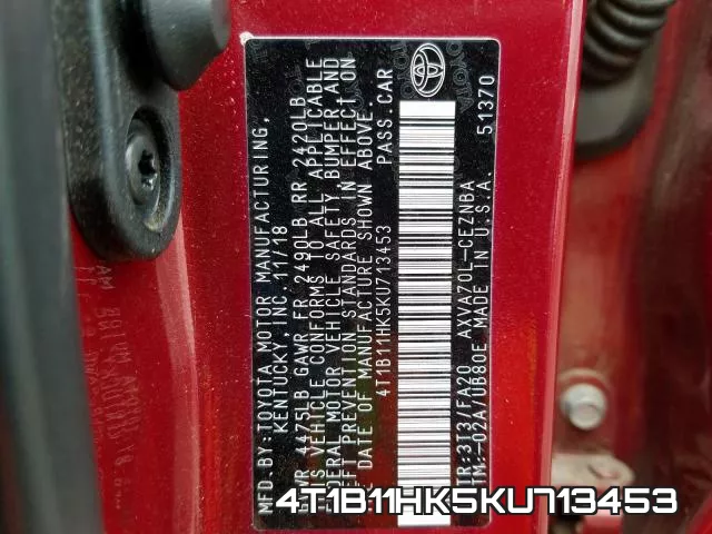 4T1B11HK5KU713453 фото 2
