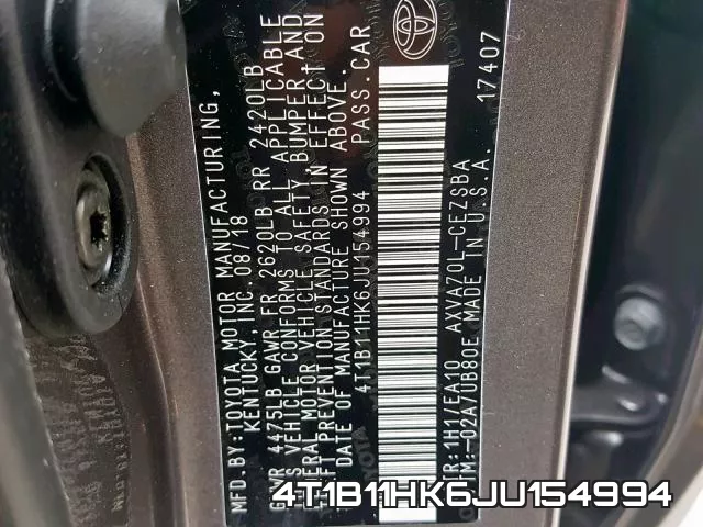 4T1B11HK6JU154994 фото 2