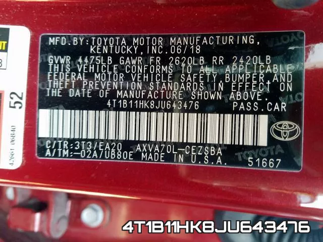 4T1B11HK8JU643476 фото 2