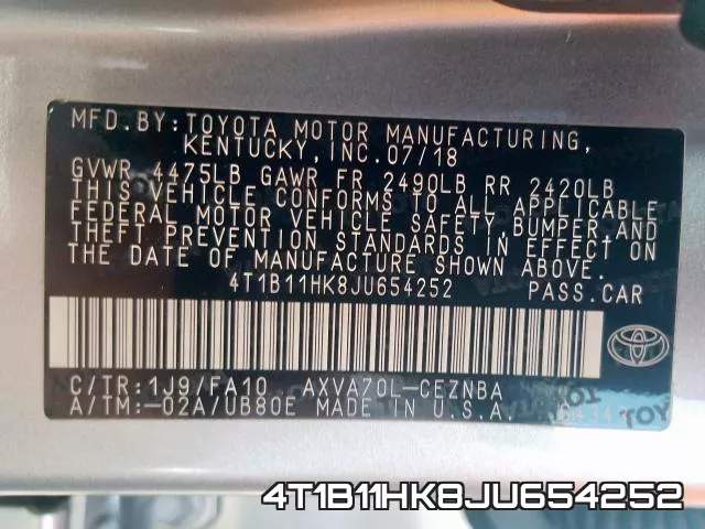 4T1B11HK8JU654252 фото 2