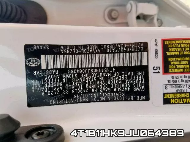 4T1B11HK9JU064383 фото 2
