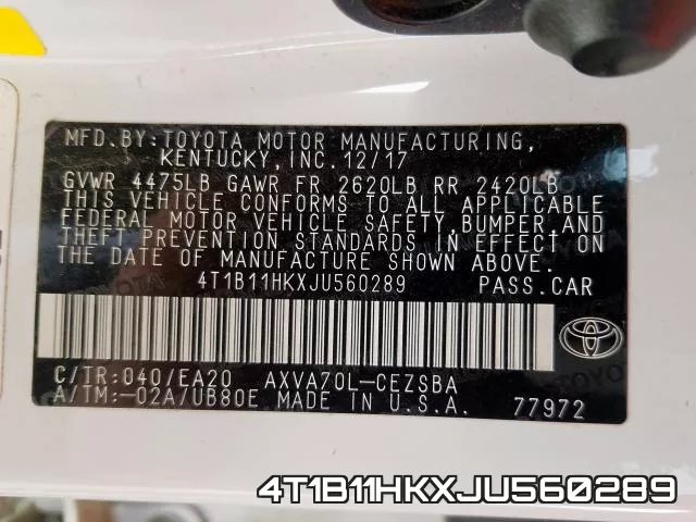 4T1B11HKXJU560289 фото 2