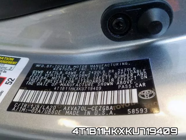 4T1B11HKXKU719409 фото 2