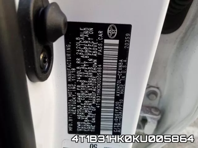 4T1B31HK0KU005864 фото 2