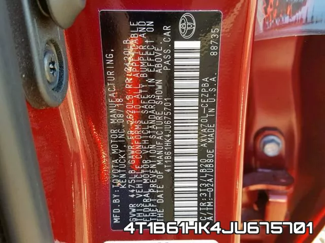 4T1B61HK4JU675701 фото 2