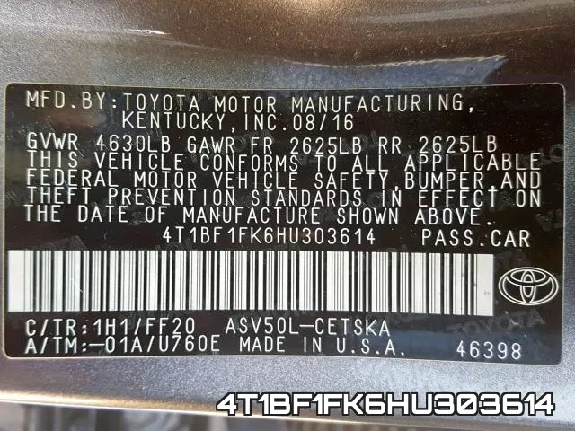4T1BF1FK6HU303614 фото 2
