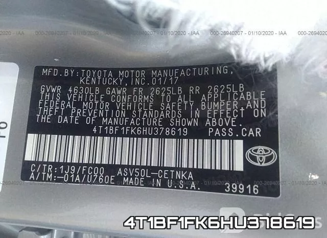 4T1BF1FK6HU378619 фото 10