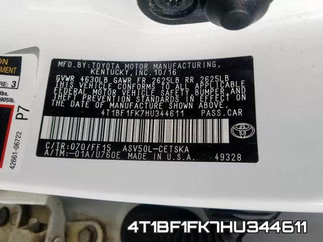4T1BF1FK7HU344611 фото 2