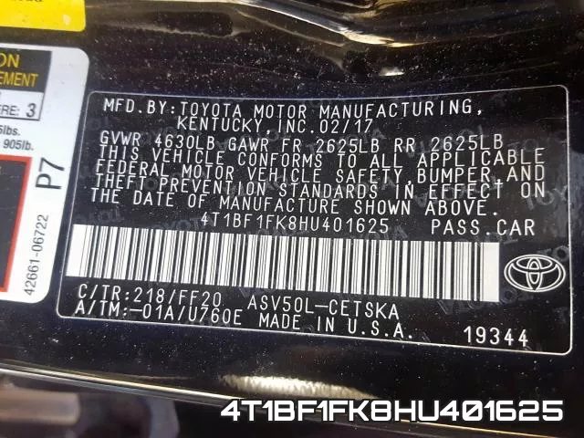 4T1BF1FK8HU401625 фото 2