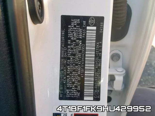 4T1BF1FK9HU429952 фото 2