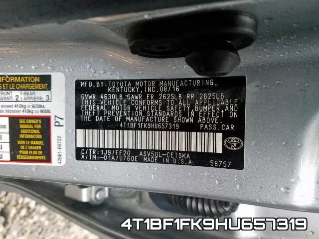 4T1BF1FK9HU657319 фото 2
