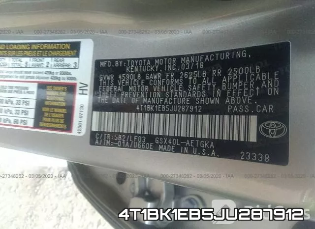 4T1BK1EB5JU287912 фото 10