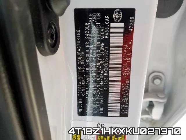 4T1BZ1HKXKU027370 фото 2