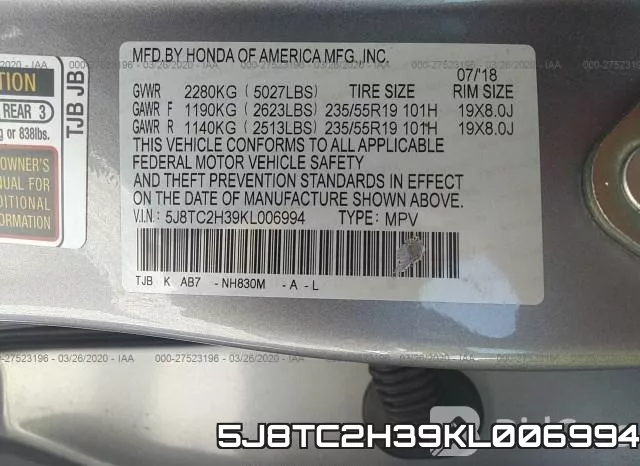 5J8TC2H39KL006994 фото 10