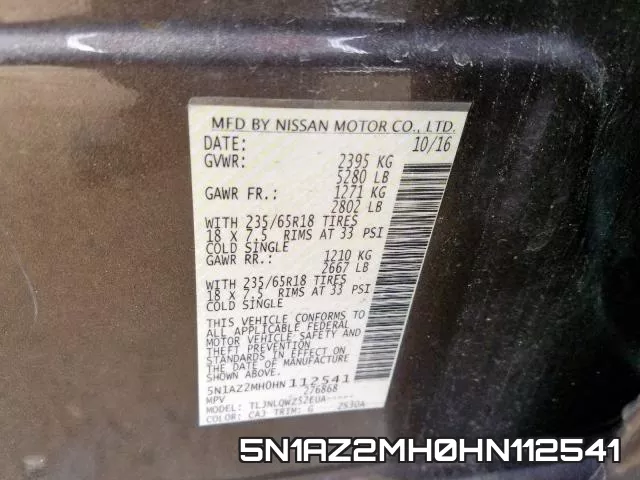 5N1AZ2MH0HN112541 фото 2