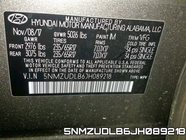 5NMZUDLB6JH089218 фото 2
