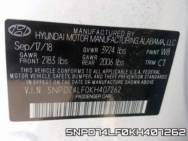 5NPD74LF0KH407262 фото 2