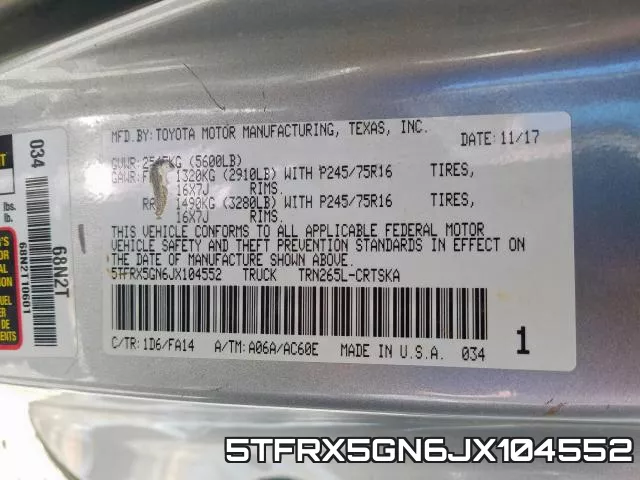 5TFRX5GN6JX104552 фото 2