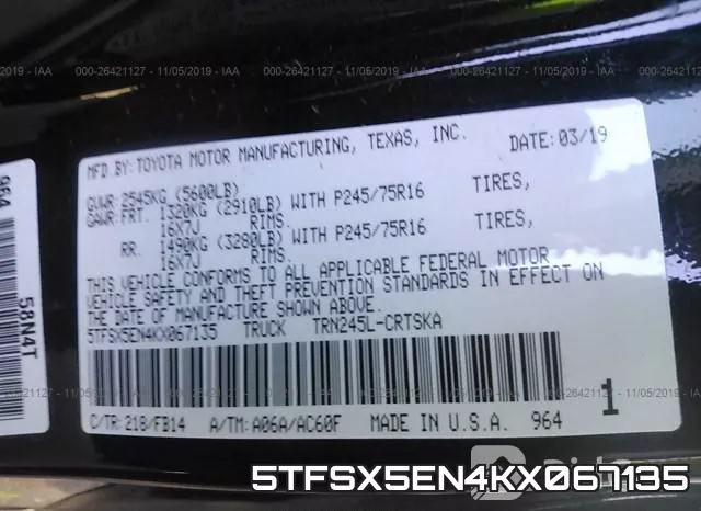 5TFSX5EN4KX067135 фото 10