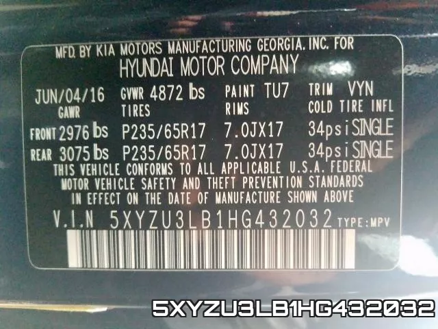 5XYZU3LB1HG432032 фото 2