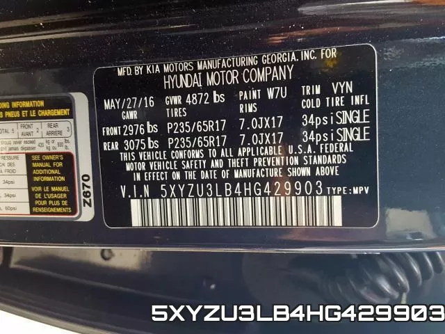 5XYZU3LB4HG429903 фото 2