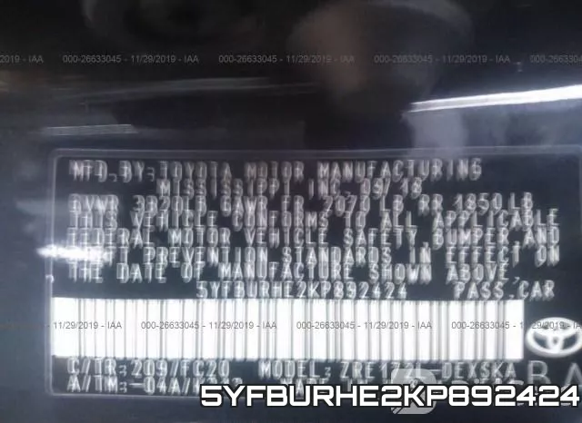 5YFBURHE2KP892424 фото 10