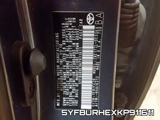 5YFBURHEXKP911611 фото 2