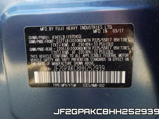 JF2GPAKC8HH252939 фото 2