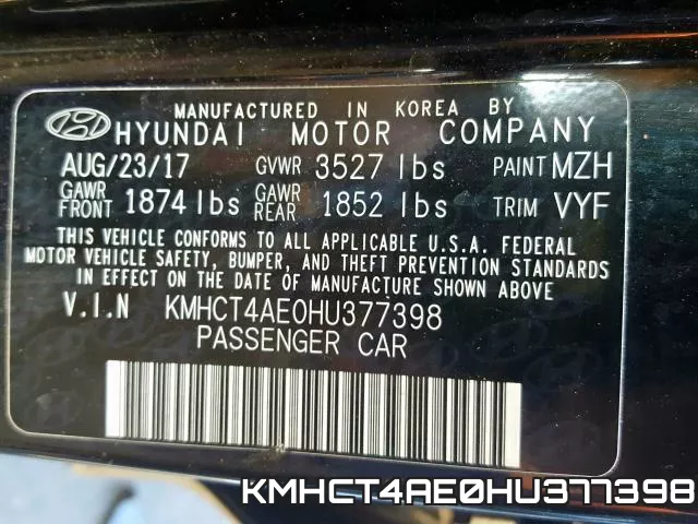 KMHCT4AE0HU377398 фото 2