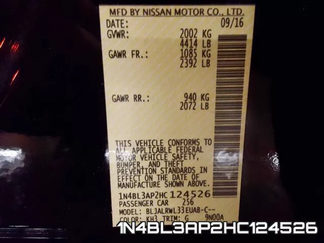 1N4BL3AP2HC124526 фото 2