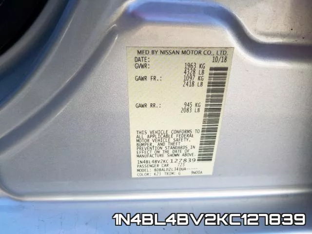 1N4BL4BV2KC127839 фото 2