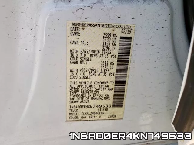 1N6AD0ER4KN749533 фото 2