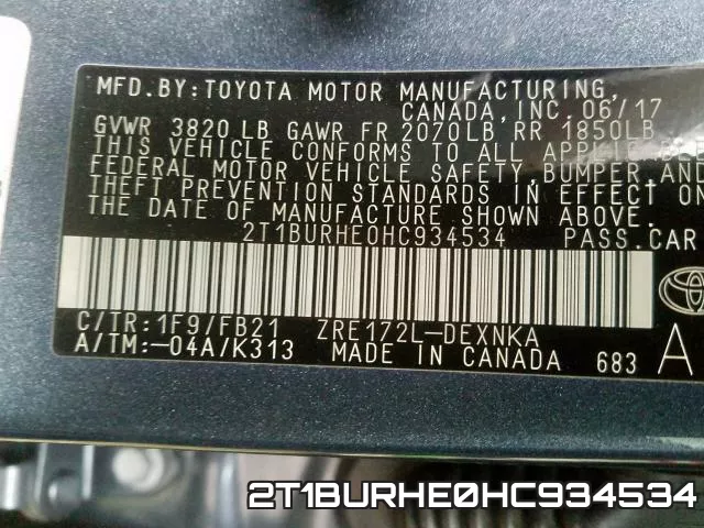 2T1BURHE0HC934534 фото 2