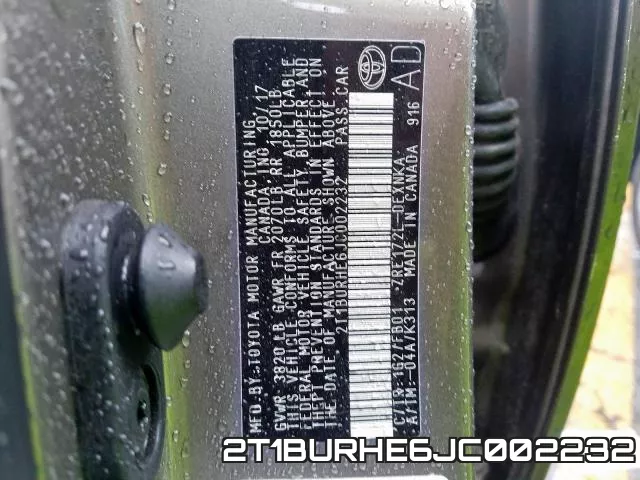 2T1BURHE6JC002232 фото 2