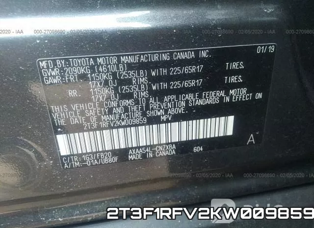 2T3F1RFV2KW009859 фото 10