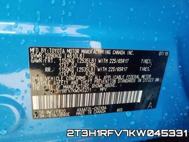 2T3H1RFV7KW045331 фото 2
