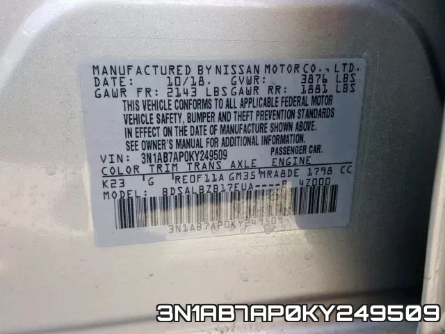3N1AB7AP0KY249509 фото 2