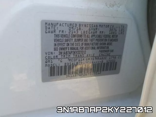 3N1AB7AP2KY227012 фото 2