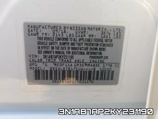 3N1AB7AP2KY231190 фото 2