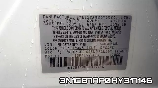 3N1CB7AP0HY317146 фото 2