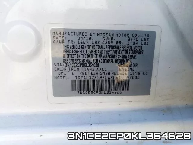 3N1CE2CP0KL354628 фото 2