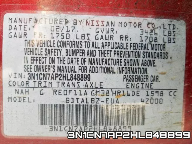 3N1CN7AP2HL848899 фото 2