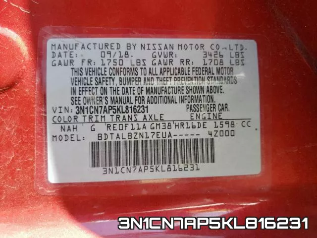 3N1CN7AP5KL816231 фото 2