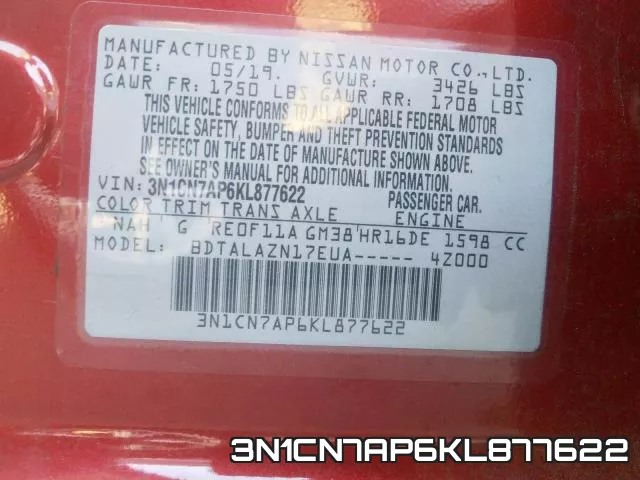 3N1CN7AP6KL877622 фото 2