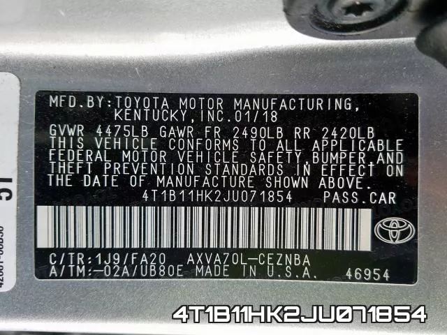 4T1B11HK2JU071854 фото 2